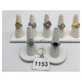 RING LOT ALL SIZE 9 PURPLE RHINESTONES CLEAR ETC.