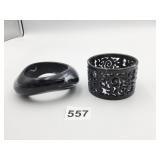 TWO BLACK PLASTIC BANGLE BRACELETS OPENWORK