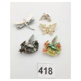 PIN GROUP JJ BIRD PINS DRAGONFLY DOUBLE DOLPHINS