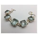 SILVER 925 CHUNKY BLUE GLASS BRACELET