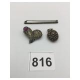 SILVER MARCASITE LOCKET HEART PIN BAR PIN