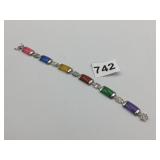 SILVER 925 MULTI COLOR POLISHED STONE BRACELET