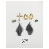 EARRINGS DANGLE DROP HEMATITE STUDS BLUE CLEAR