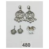 LARGE OPEN WORK RHINESTONE HOOP EARRINGS SILVER