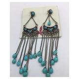 STERLING SILVER BOHEMIAN DANGLE EARRINGS BLUE