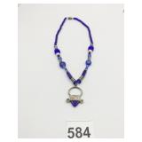 BEADED NECKLACE AZTEC LIKE PENDANT BLACK STONE