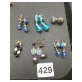 EARRING GROUP BLUE GLASS BEADS ETC.