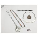 NECKLACES SILVER TONE CHOKER KNOT PENDANT BLACK