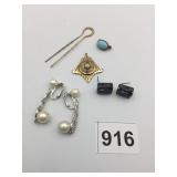 HAIR PIN PENDANT BLUE STONE PIN PEARL DROP