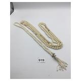 EXTRA LONG STRING OF PEARLS AND GOLD SPACERS 100"