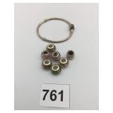 PANDORA SILVER CUFF BAND AND 7 GLASS BEADS WITH