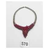 SILVER TONE RED STONE STATEMENT NECKLACE