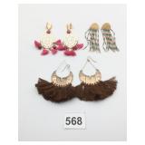 EARRINGS BEADED DANGLE GOLD TONE WITH BROWN