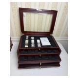 6 PLATED SILVER  STATE INGOTS IN GLASS TOP