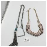 NECKLACES SILVER TONE 34" CHAIN 4" TASSEL PENDANT