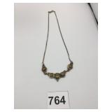 SILVER NECKLACE GREEN GLASS INSET ,376 OZT