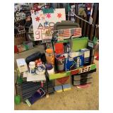 ITEMS ON LIVING ROOM FLOOR, METAL CHAIR NO SEAT,