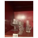 ETCHED GLASSES, 2 LARGE, 5 SHERRY, 2 GLASSES WITH