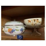 HALLS SUPERIOR BOWL, GLASS CAKE DISH, FLORAL