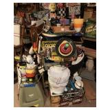 HOMEMADE STAND/STORAGE FULL OF RANDOM ITEMS,