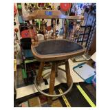 BAR STOOL, SWIVELS, VINYL SEAT, SOME WEAR SEE