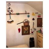 ITEMS HANGING/ATTACHED TO WALL, FLOWER PAINTING,