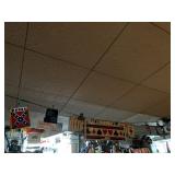 ITEMS HANGING ON BASEMENT CEILING, COLLAGE ART,