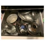 ASSORTED POTS, BURNER COVERS, COFFEE MAKER