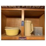 CONTENTS OF CABINET, VINTAGE PLASTIC BOWL,
