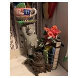 WOODEN ASIAN STYLE CARVED ITEM, WAITER STATUE AND