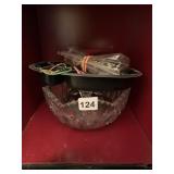 CUT GLASS BOWL, RUBBER BANDS, BATTERIES UNTESTED
