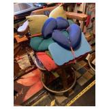 BAR STOOL, SWIVELS, MANY PADDED ITEMS ATTACHED TO