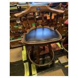 BAR STOOL, SWIVELS, VINYL SEAT, SOME WEAR SEE