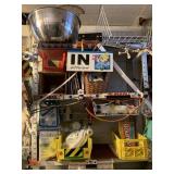 ITEMS ON SHELVES ABOVE DRYER, UNUSED CHEESECLOTH,