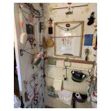 ITEMS HANGING ON BACK OF BATHROOM DOOR, BATHROOM