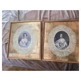 2 FRAMED GOLD TONE MAT PORTRAITS OF WOMEN