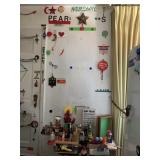 ITEMS ON WALL AND STAND BELOW NEXT TO FRONT DOOR,