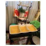 SIDE TABLE WITH HOOKS SCREWED INTO IT 21"H,