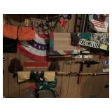 ITEMS HANGING ON WALL, COLLAGE ART, BUNGEES, SEE