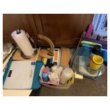 SCALE, BANANA HOOK, PAPER TOWELS ON STAND AND