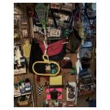 ITEMS HANGING ON BASEMENT BATHROOM DOOR, SEE