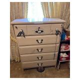 5 DRAWER TALL DRESSER, NEEDS SUPPORT IN FRONT