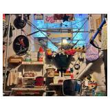 ITEMS ON WALL INCLUDING CAST NO SMOKING SIGN,