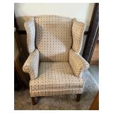 TAN UPHOLSTERED ARMCHAIR GOOD CONDITION WOOD