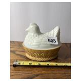 6" AVON MILK GLASS HEN ON NEST, BOTTOM HALF