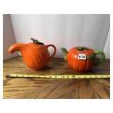 2 PUMPKIN SHAPED TEA POTS, ONE MARKED MARUHON