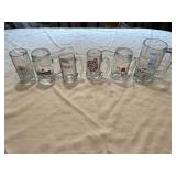 6 GLASS BEER MUGS, ONE OVERSIZED