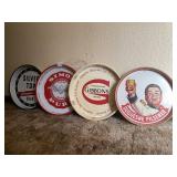 4 ROUND BEER TRAYS INCLUDING SILVER TOP