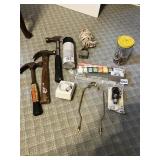 3 HAMMERS, LIGHT TIMER, ENAMEL TESTERS PAINTS,