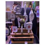 WARSTEINER WOOD BASE AND 7 BEER TAPS, DUNKLE